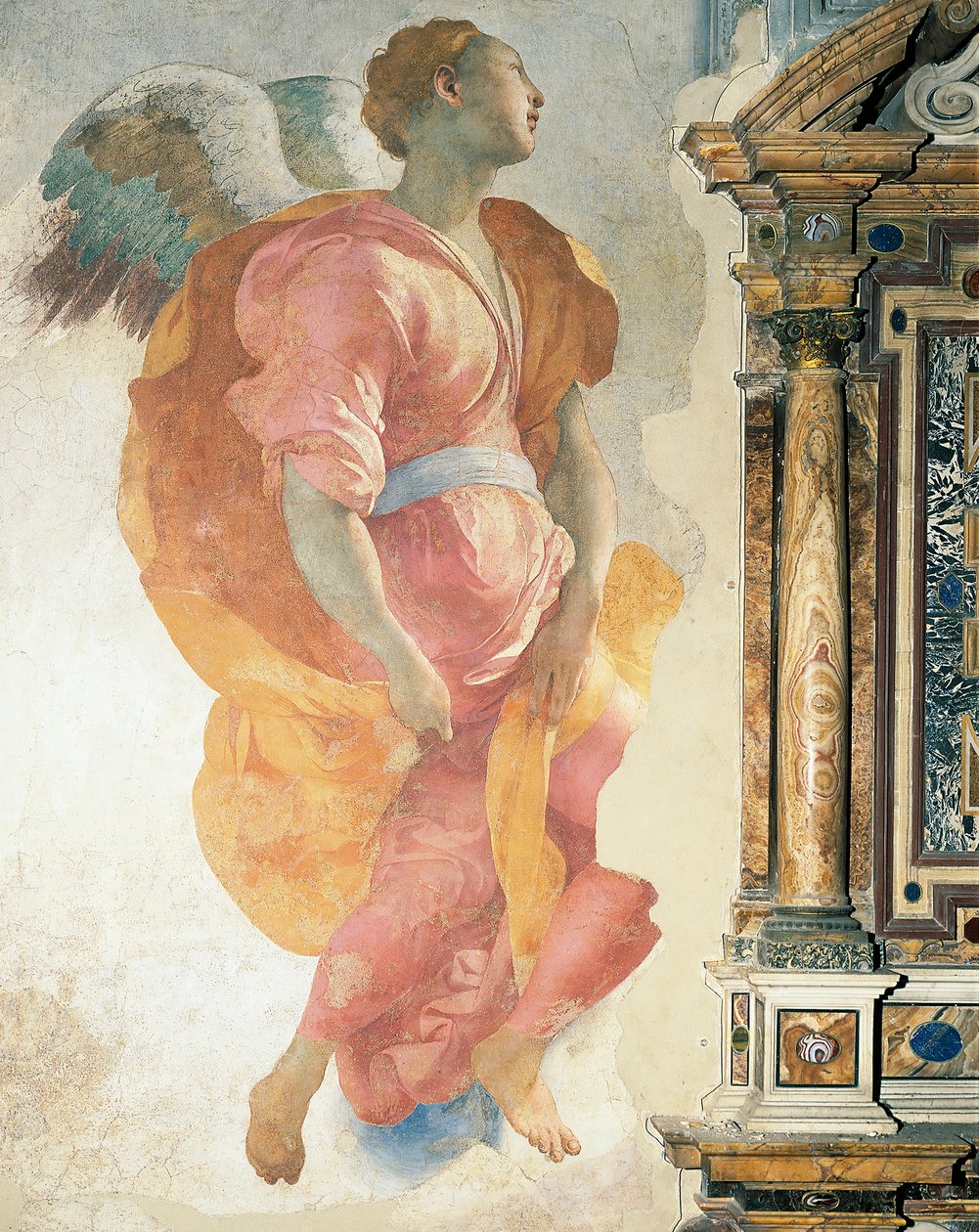 Erkeengelen Gabriel av Giacomo Carucci kjent som Pontormo (1494-1556), freskomaleri, Capponi-kapellet, Santa Felicita-kirken, Firenze av Jacopo Pontormo