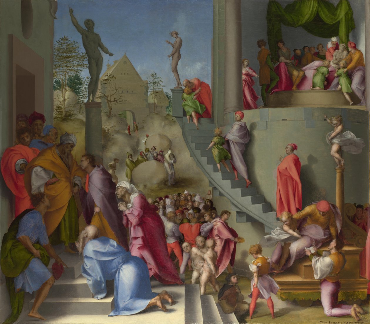 Josef med Jakob i Egypt fra Scener fra historien om Josef, ca 1515 av Jacopo Pontormo