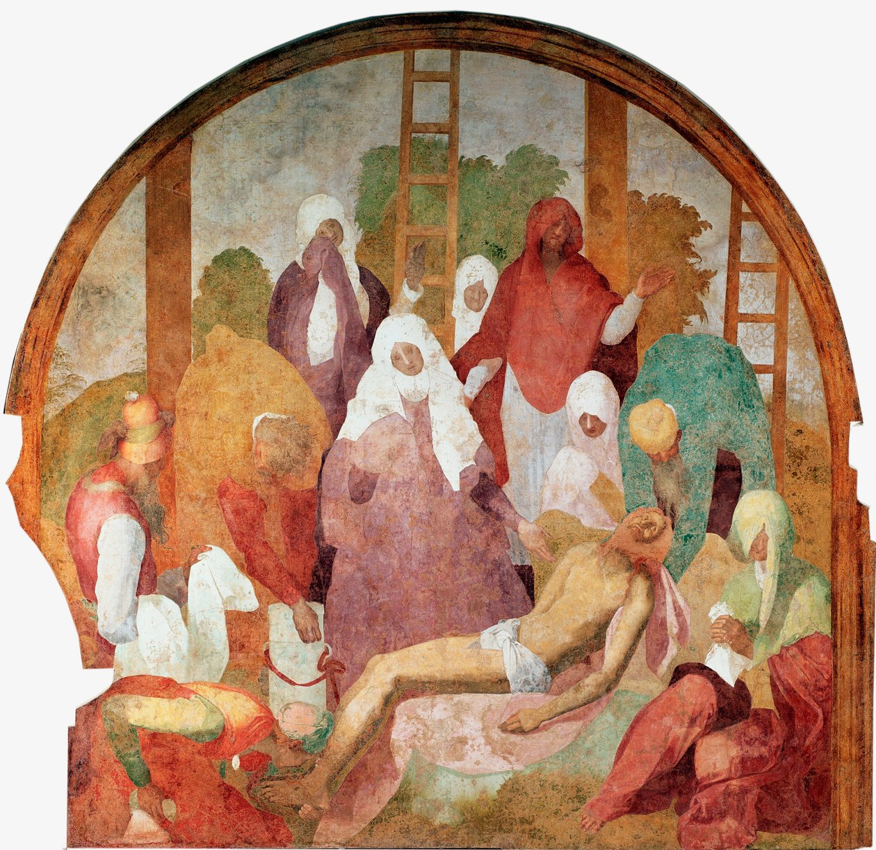 Passion of Christ: “” the Deposition ”” Fresco av Jacopo (Iacopo) Carrucci dit il Pontormo (Pontormo) (1494-1556) 1523-1525 Søn. 300x290 cm Firenze, Certosa del Galluzzo av Jacopo Pontormo