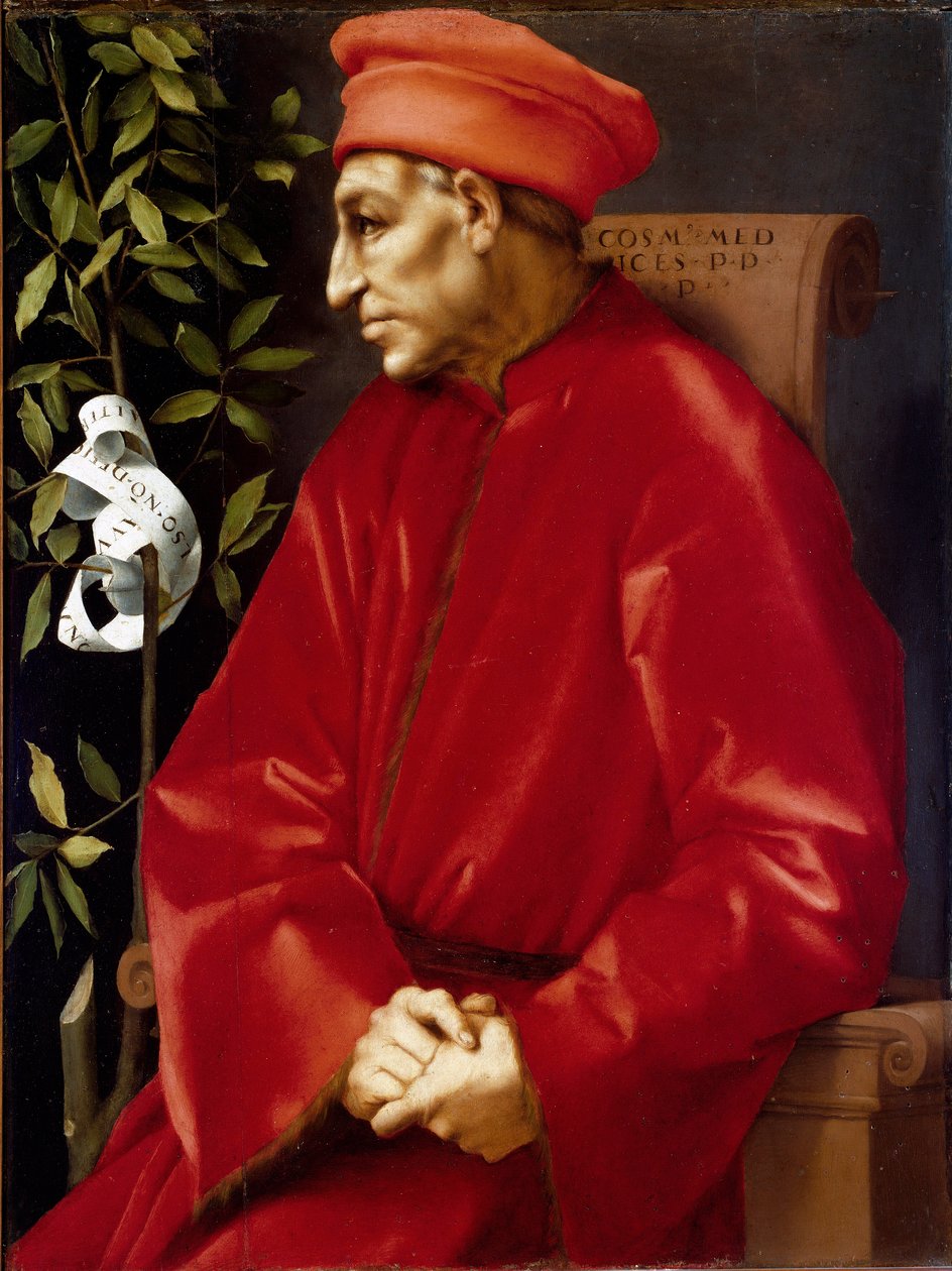 Portrett av Cosimo (Cosimo de Medici), dit Cosimo den gamle Medici (1389-1464) Maleri av Jacopo (Iacopo) Carrucci dit il Pontormo (Pontormo) (1494-1556) 1518-1519 Søn. 86x65 cm Gallery ( Office, Uffiz ) © Luisa Ricciarini / Leemage av Jacopo Pontormo