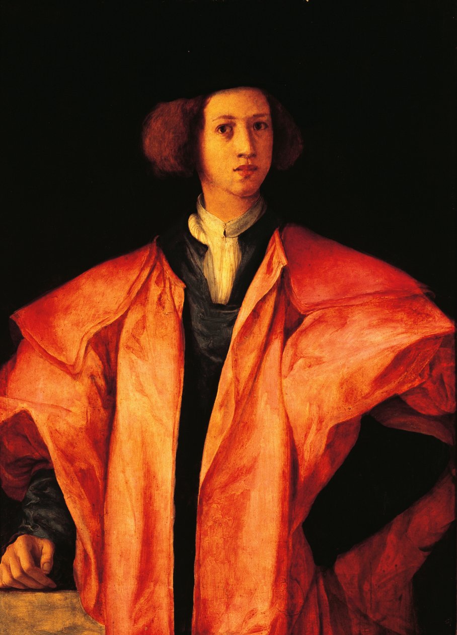 Portrett av ung mann, kanskje Amerigo Antinori, ca 1530, av Jacopo Carucci, kjent som Pontormo (1494-1557), olje på panel av Jacopo Pontormo