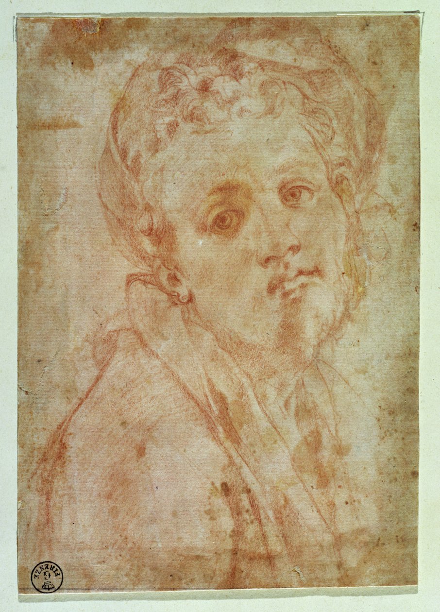 Selvportrett (rødt kritt på papir) av Jacopo Pontormo