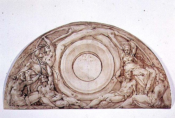 Studer for en lunette (penn og blekk om bord) av Jacopo Pontormo