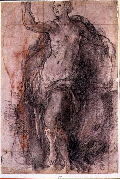 Studie av en kvinneskikkelse med løst draperi (kritt) av Jacopo Pontormo