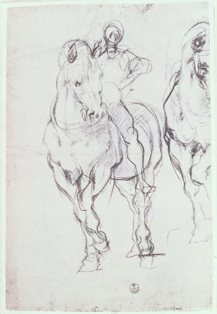 Studie av en rytter for israelittene som slukker sin tørst i ørkenen (kritt) av Jacopo Pontormo