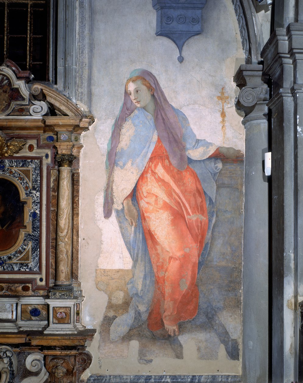 Bebudelsen, detalj av jomfruen, ca. 1527 (fresco) av Jacopo Pontormo