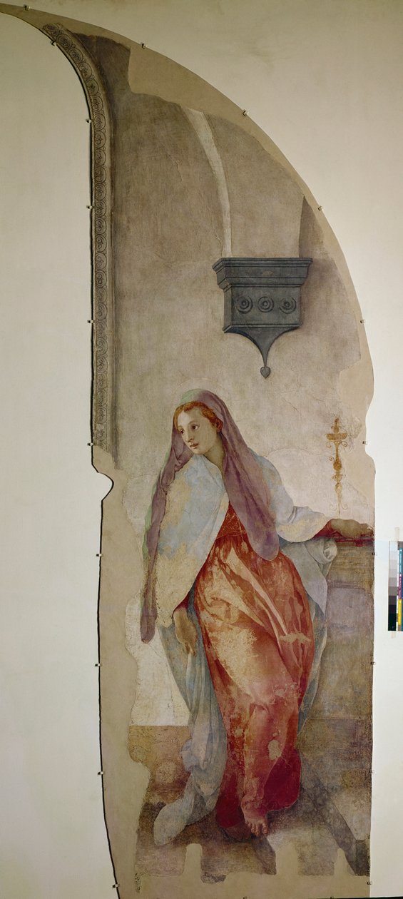 Bebudelsen, detalj av jomfruen (Fresco av Jacopo Pontormo
