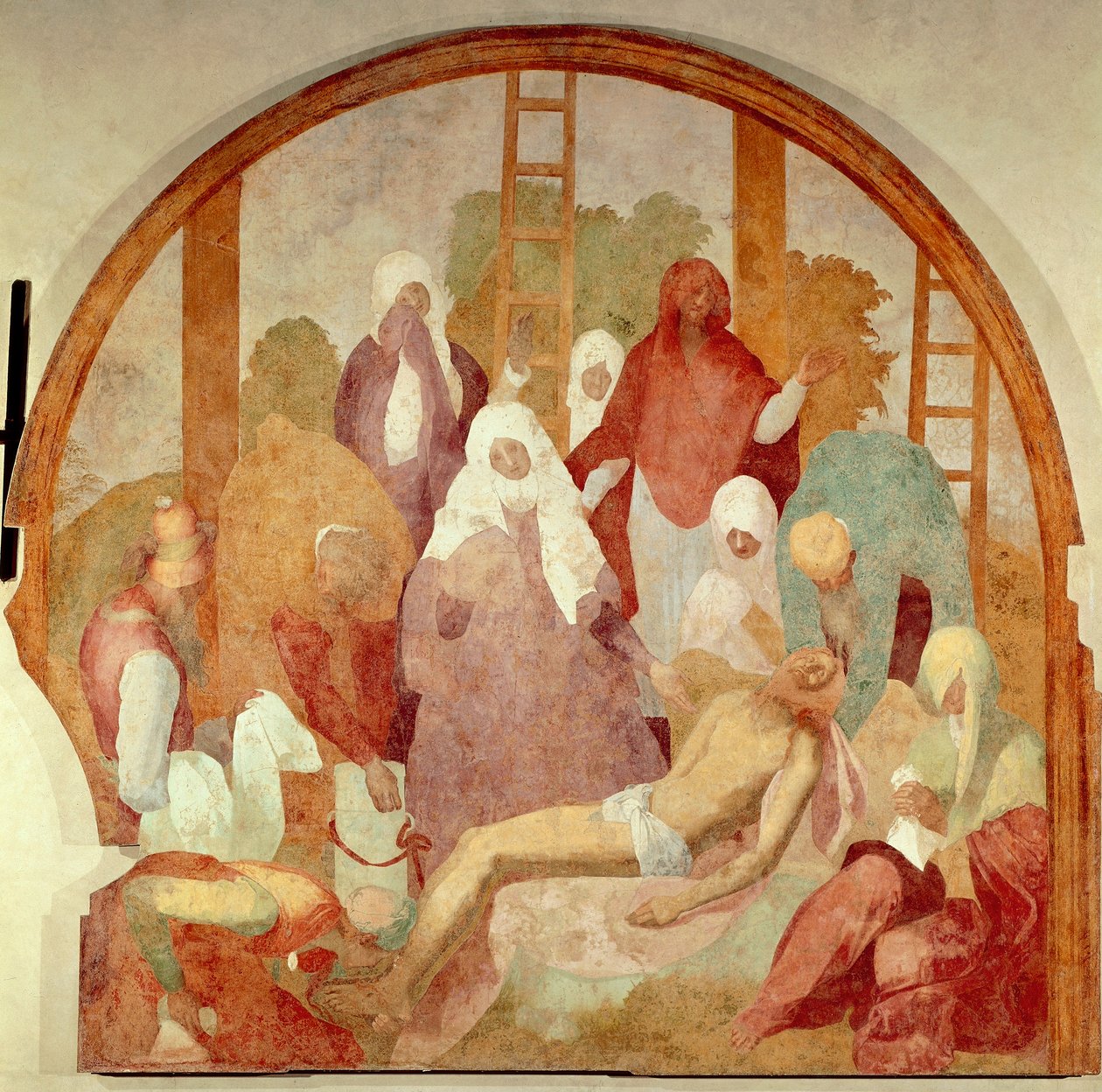 Avsetningen, detalj fra Fresco Cycle of Passion av Giacomo Carucci, kjent som Pontormo (1494-1556), fresco, 300x290 cm Certosa di Galluzzo, Firenze av Jacopo Pontormo