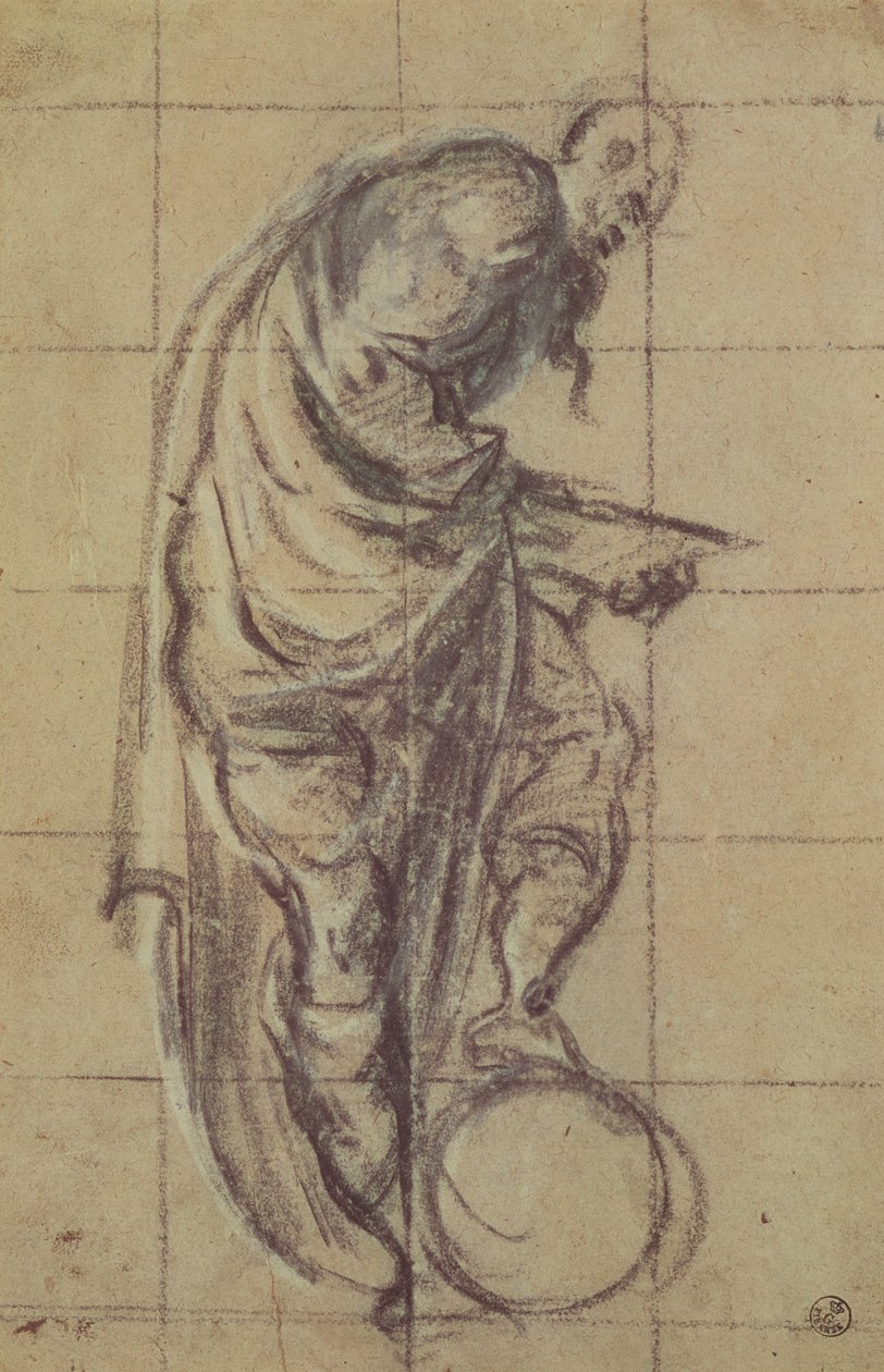 En filosof som står på en globus (kull på papir) av Jacopo Robusti Tintoretto