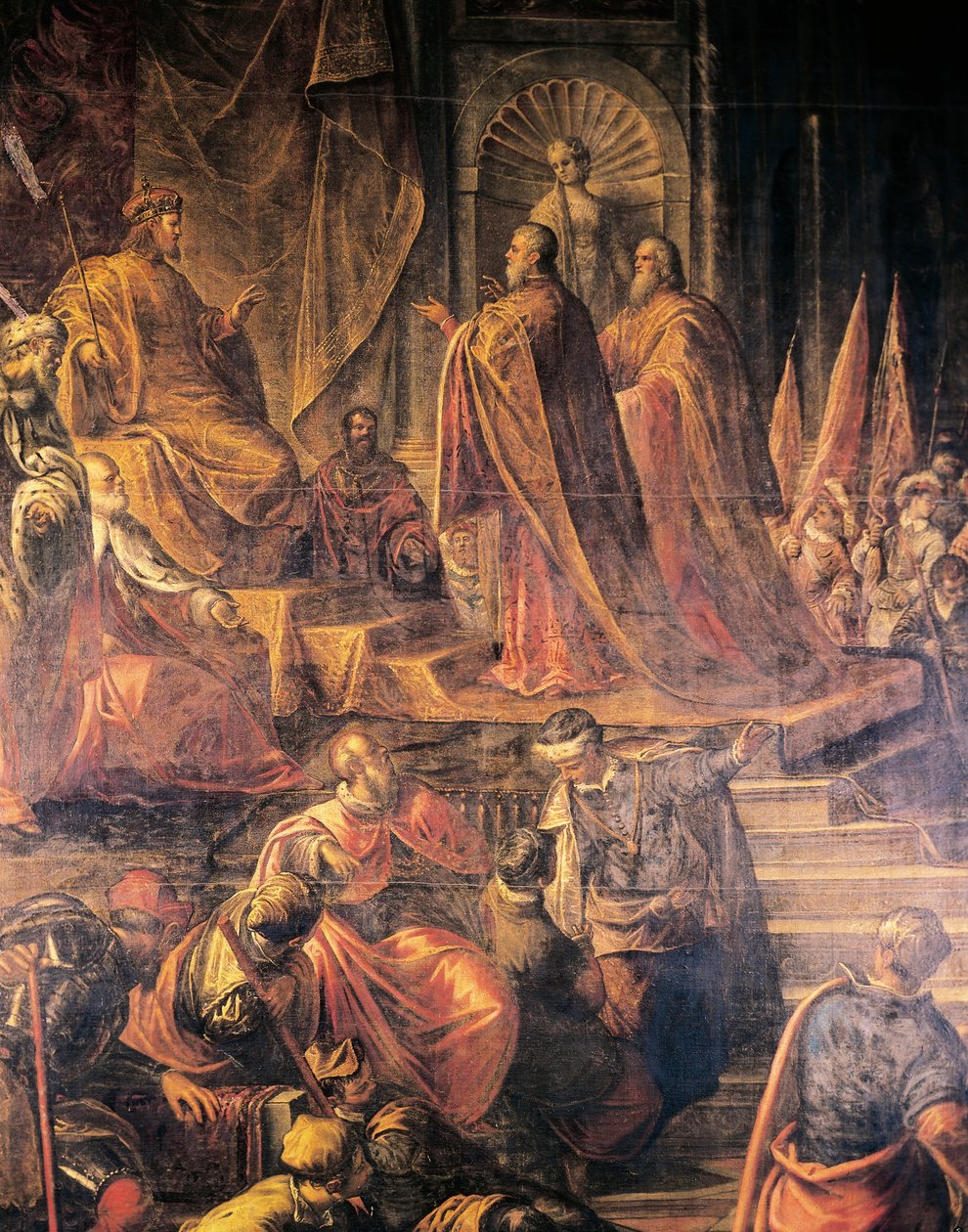 Ambassadører for pave og venetianere som trygler Barbarossa om fred forgjeves, av Jacopo Tintoretto (1519-1594) og hans verksted, Great Council Hall, Doge