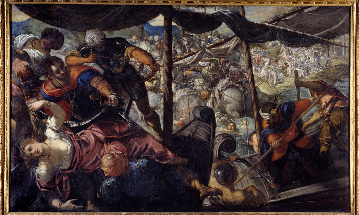 Kamp mellom tyrkere og kristne. Jacopo Robusti Tintoretto dit Le tintoret (1518-1594) av Jacopo Robusti Tintoretto