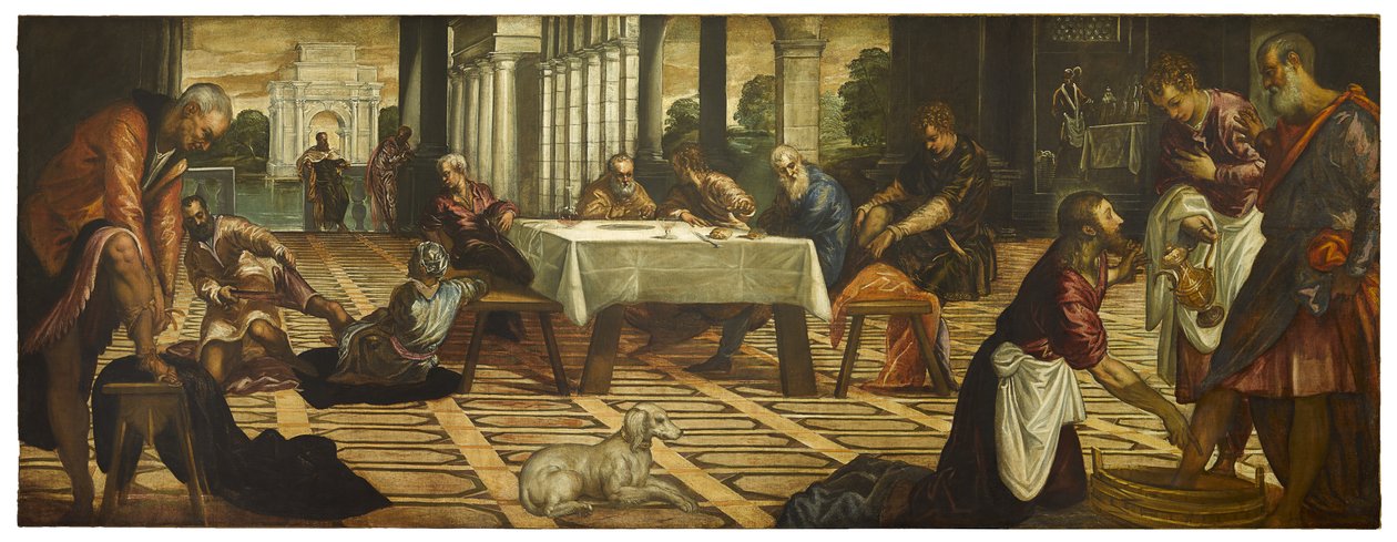 Kristus vasker disiplenes føtter, ca. 1545-55 av Jacopo Robusti Tintoretto