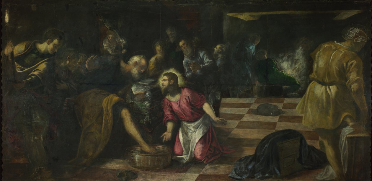 Kristus vasker disiplenes føtter, ca. 1575 av Jacopo Robusti Tintoretto