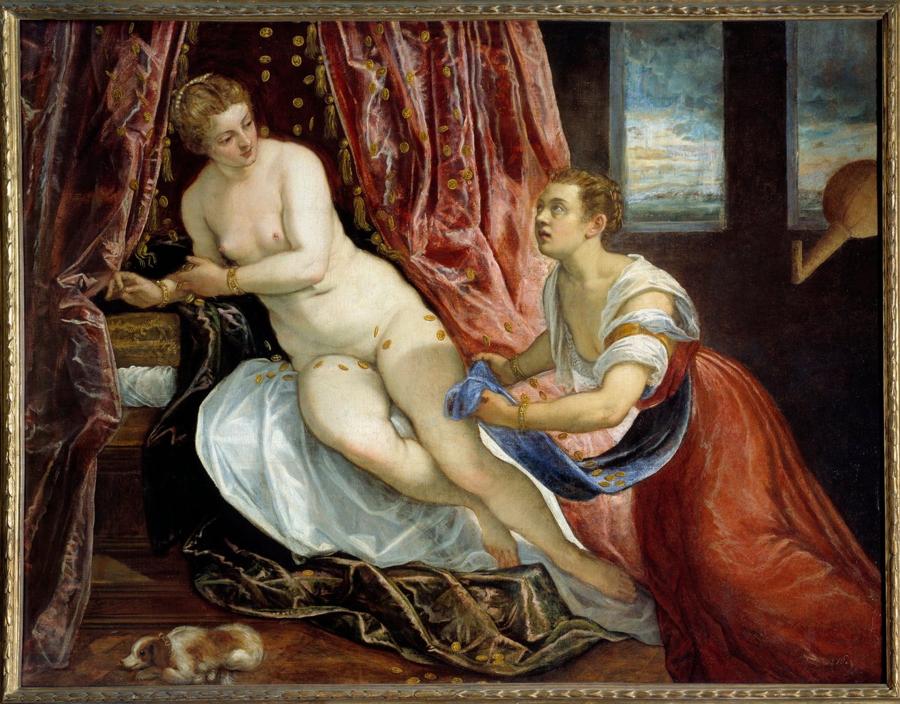 Danae Zeus, forvandle til gullbiter for å forføre Danae. Maleri av Jacopo Robusti dit Le Tintoret (Tintoretto) (1518-1594) Søn. 1,42x1,82 m Lyon, musee des Beaux Arts av Jacopo Robusti Tintoretto