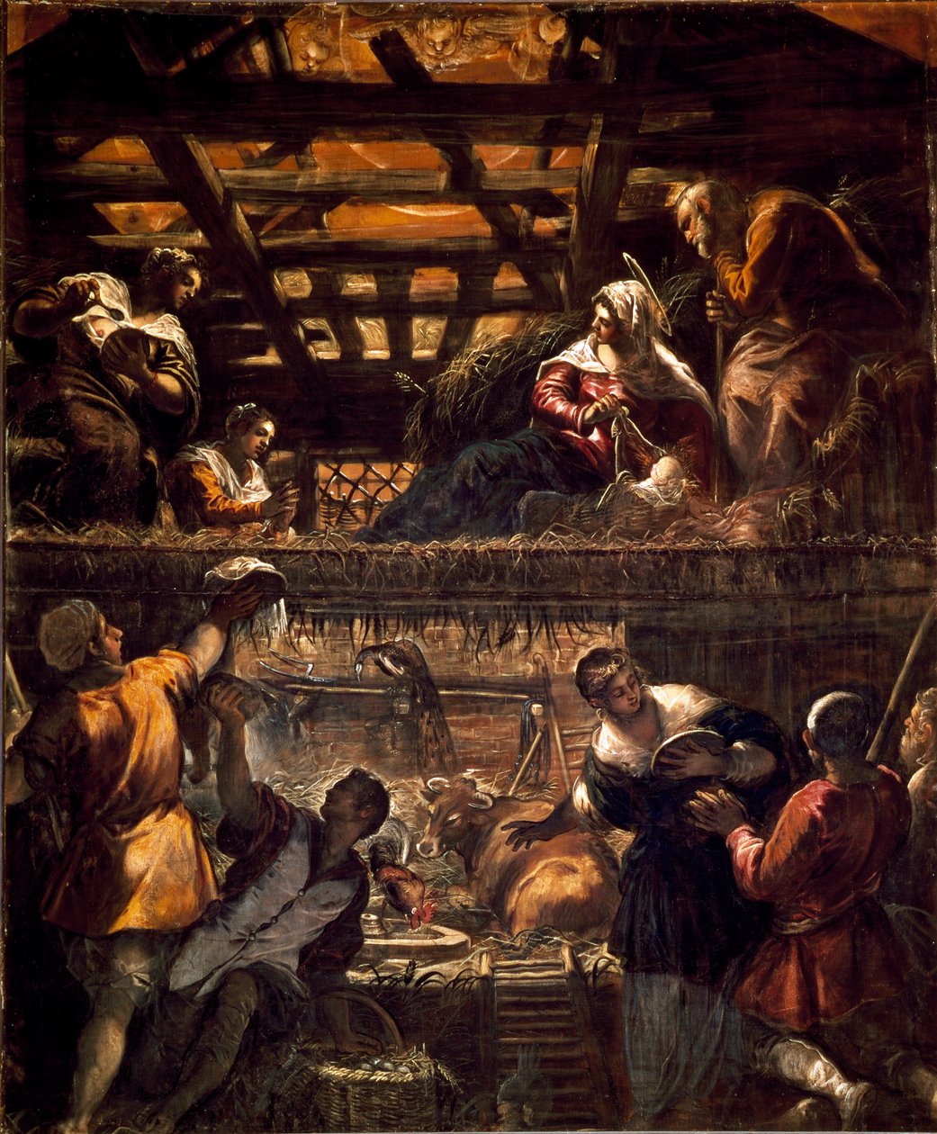Malerier til den store salen til Scuola di San Rocco (vegger): Tilbedelse av gjeterne av Jacopo Robusti Tintoretto