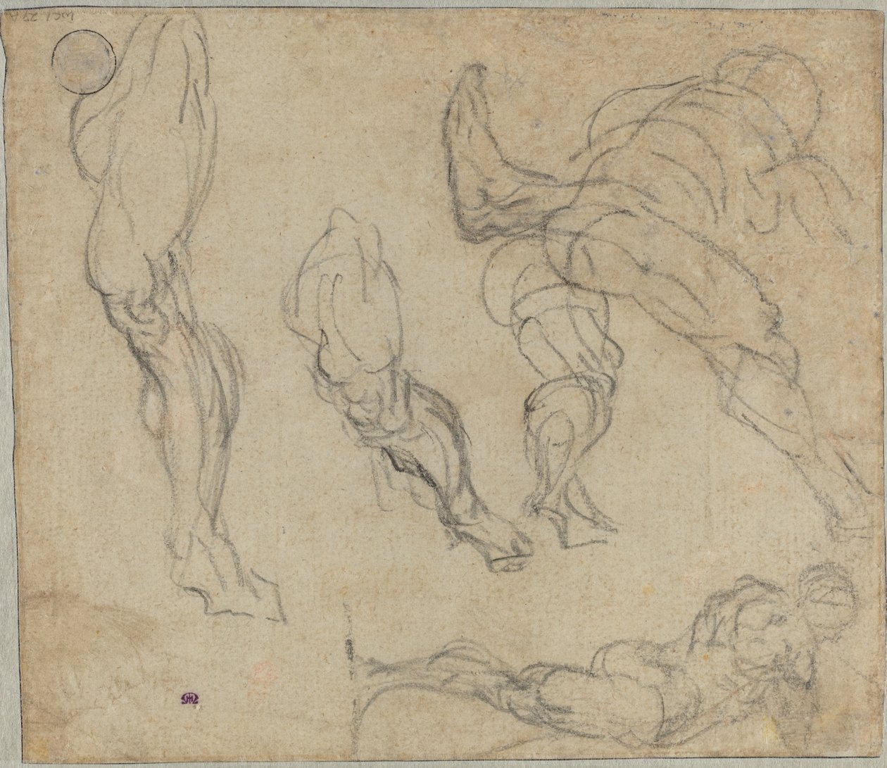 Figurer og ben, 1575-80 (svart kritt på lagt papir) av Jacopo Robusti Tintoretto