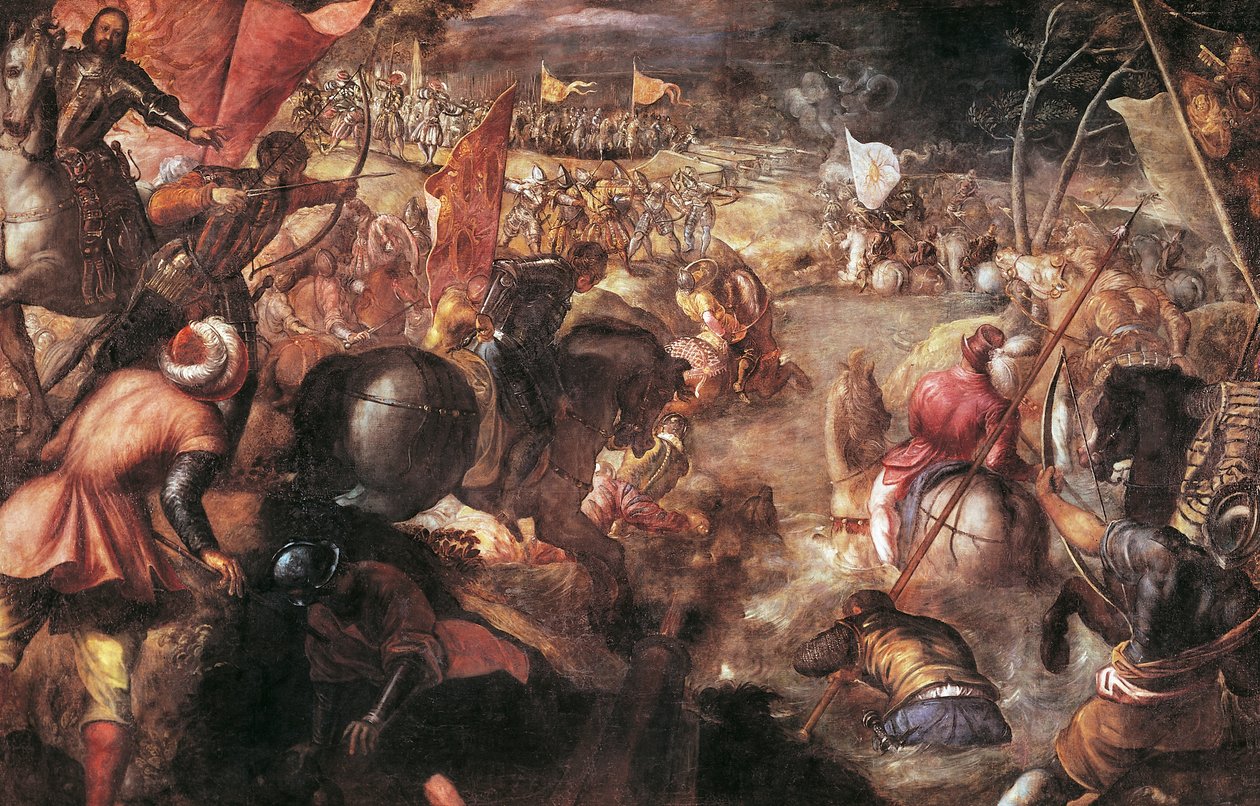 Francesco II Gonzaga kjempet i slaget ved Taro mot Charles VIII av Frankrike i 1495 av Jacopo Robusti Tintoretto