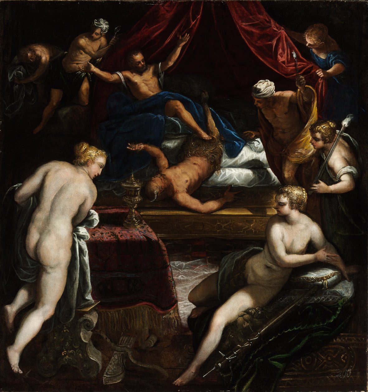 Hercules fordriver faunen fra Omphales seng av Jacopo Robusti Tintoretto