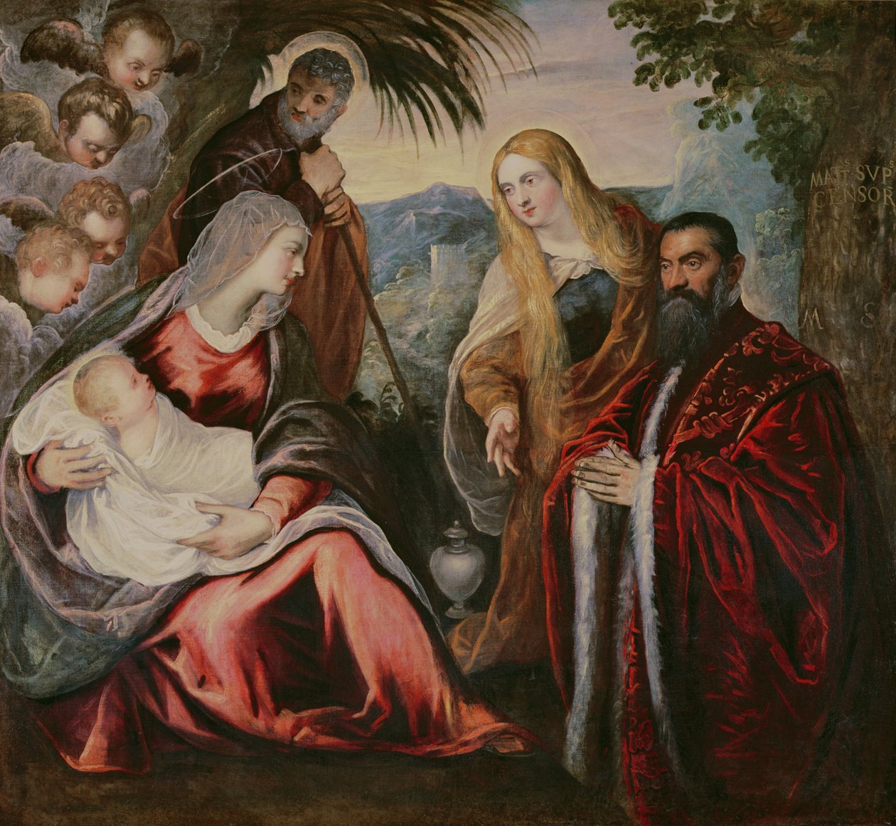Hellig familie med Matteo Saranzo av Jacopo Robusti Tintoretto