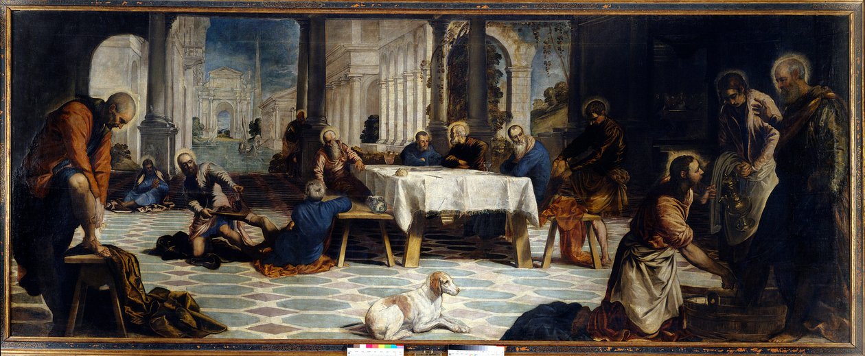 Jesus Kristus vasket føttene til sine disipler. Maleri av Jacopo Robusti detto Il Tintoretto (The Tintoret av Jacopo Robusti Tintoretto