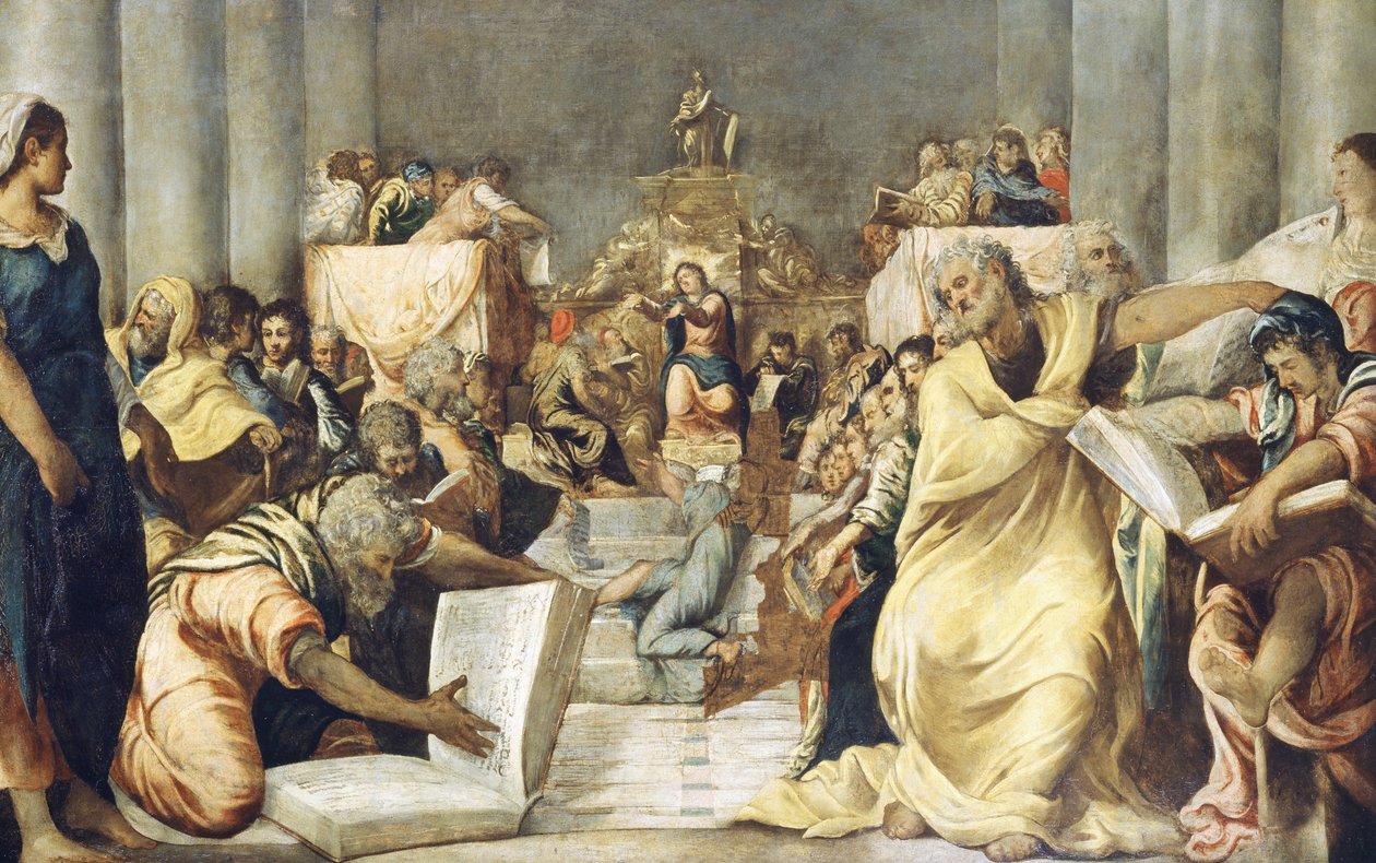 Jesus blant leger i Jerusalems tempel av Jacopo Robusti Tintoretto