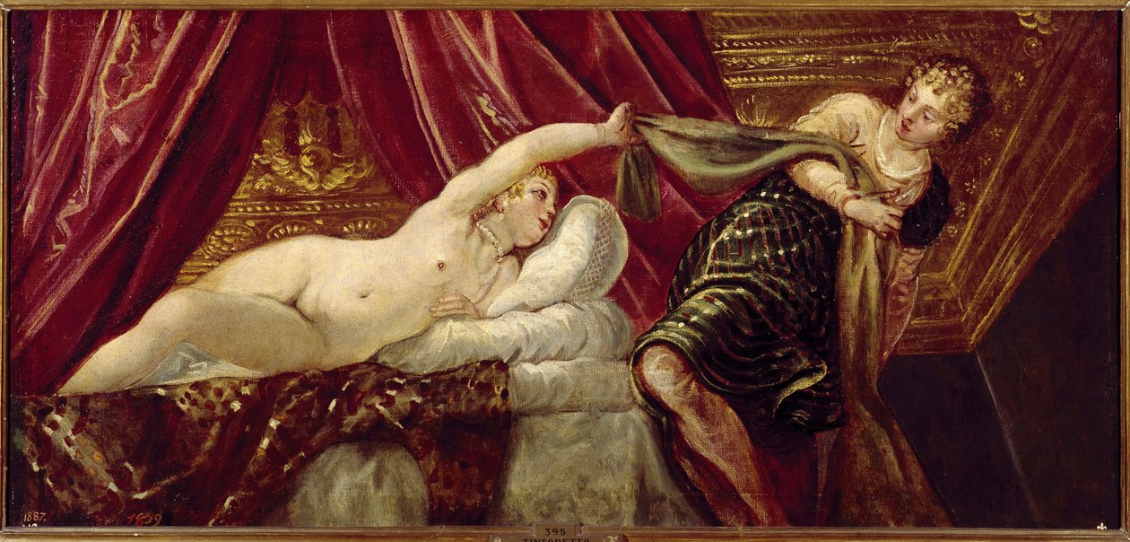 Joseph og kona til Putiphar (eller Potifar) Maleri av Jacopo Robusti dit il Tintoretto (Tintoret) (1518-1594) 1555 ca. Sol. 54x117 cm Madrid, Prado-museet av Jacopo Robusti Tintoretto