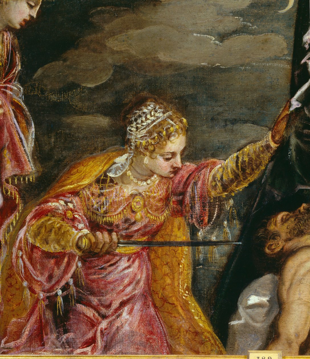 Judith og Holofernes (olje på lerret), Tintoretto, Jacopo Robusti (1518-94) - Detalj av Judith og Holofernes (olje på lerret) Tintoretto, Jacopo Robusti (1518-94) 1500-tallet søn. 0,58x1,19 m Madrid, Prado Mu av Jacopo Robusti Tintoretto