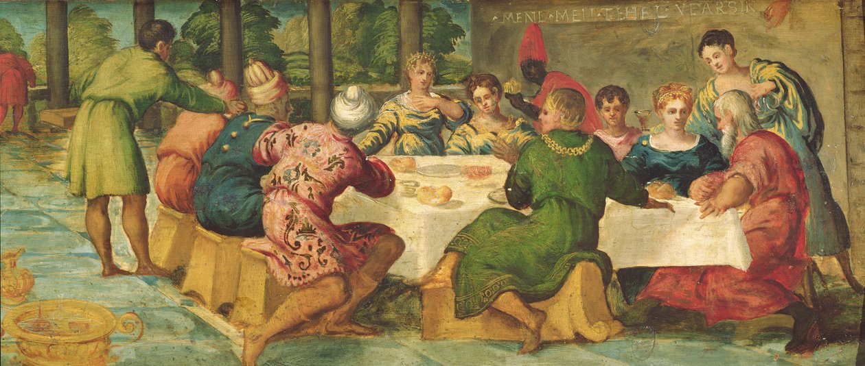 Kong Belsasars bankett, ca. 154344 (panel) (detalj av 70487) av Jacopo Robusti Tintoretto