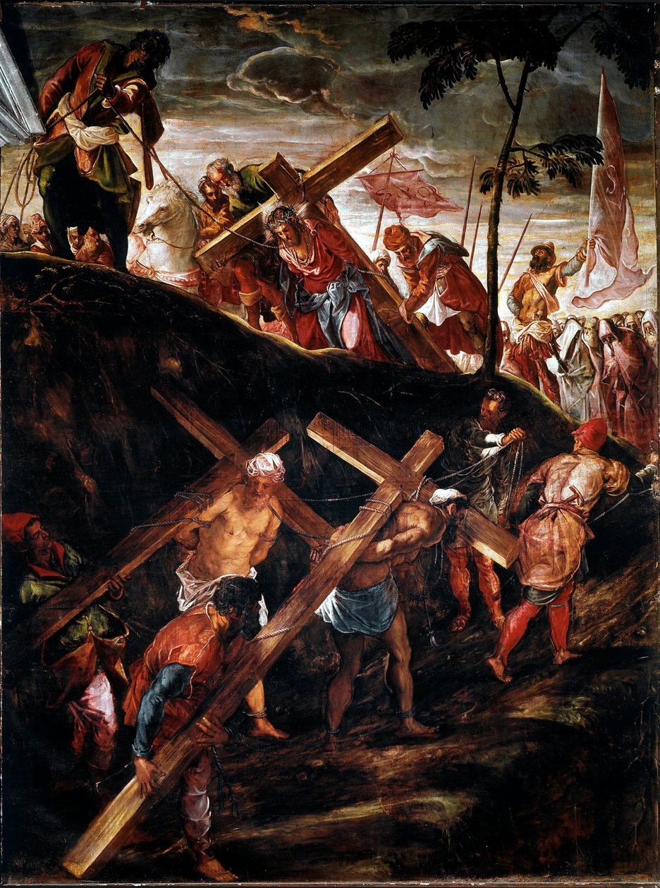 La Montee au Calvary (Korsets vei) (Korsets vogn) Maleri av Jacopo Robusti dit le Tintoret (Tintoretto) (1518-1594) 1566-1567 Søn. 515x390 cm vene, scuola di san Rocco av Jacopo Robusti Tintoretto