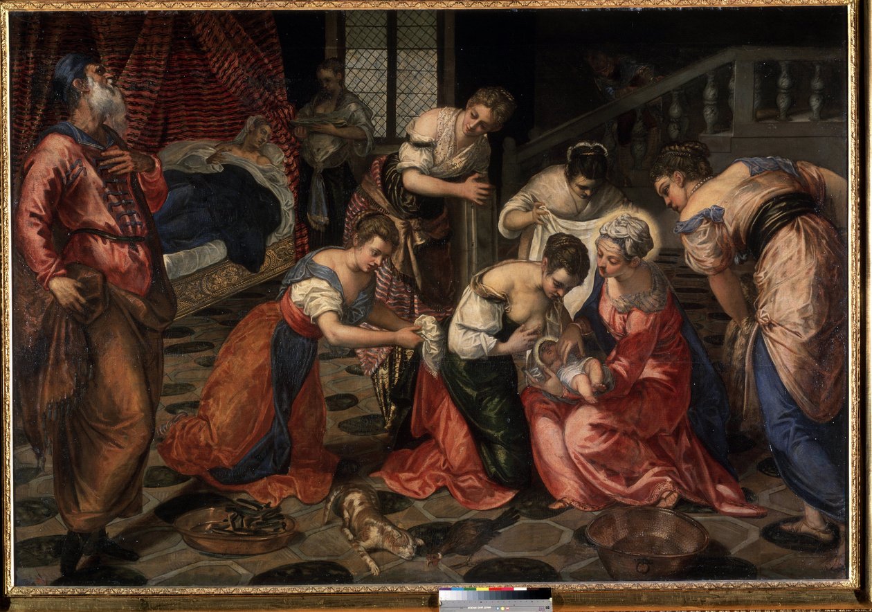 La nativite de Saint Jean Baptiste (Døperen Johannes fødsel). Maleri av Tintoretto (Jacopo Robusti kalt Tintoretto av Jacopo Robusti Tintoretto