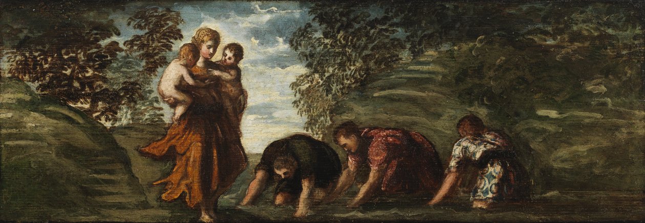 Latona endret de lykiske bøndene til frosker, ca. 1545-48 av Jacopo Robusti Tintoretto