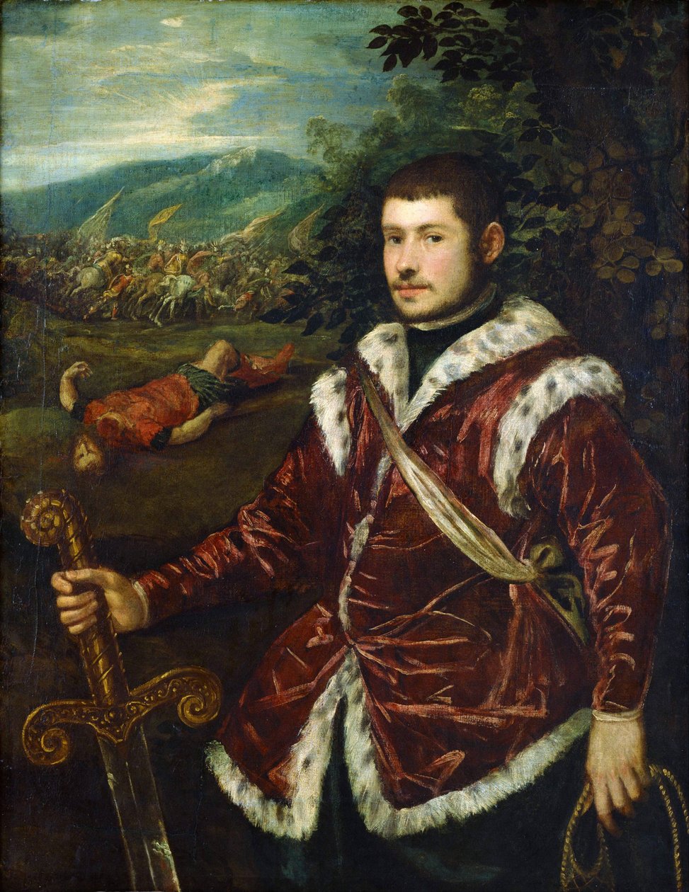 ""Portrett av en ung mann sa at David har drept Goliat"" Maleri av Jacopo Tintoretto (Tintoretto) (1518-1594) Cirka 1555 National Museum of Western Art, Tokyo Japan av Jacopo Robusti Tintoretto