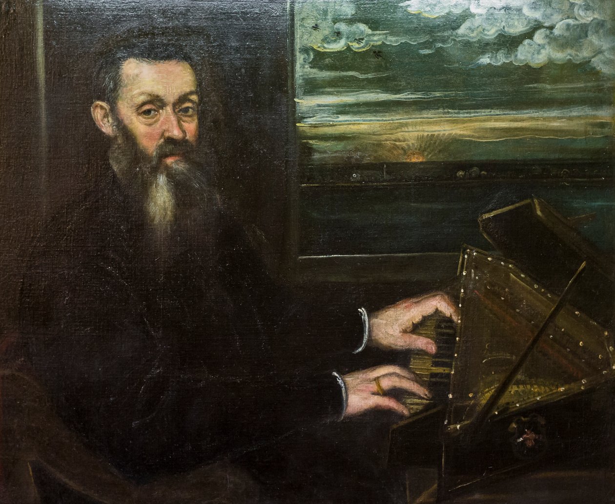 Portrett av en gammel herre ved spinet av Jacopo Robusti Tintoretto
