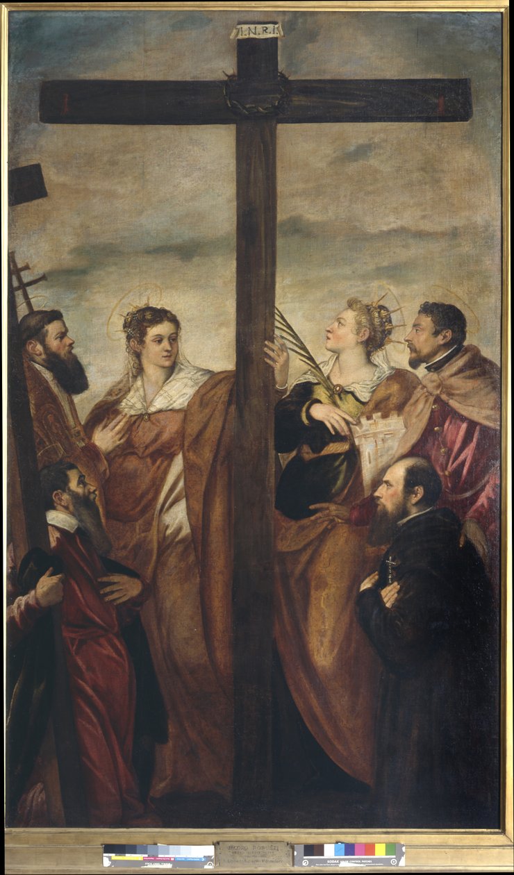 De hellige Helena, Barbara, Andrew, Macarius, en annen hellig og en hengiven tilber korset, ca. 1560 (olje på lerret) av Jacopo Robusti Tintoretto