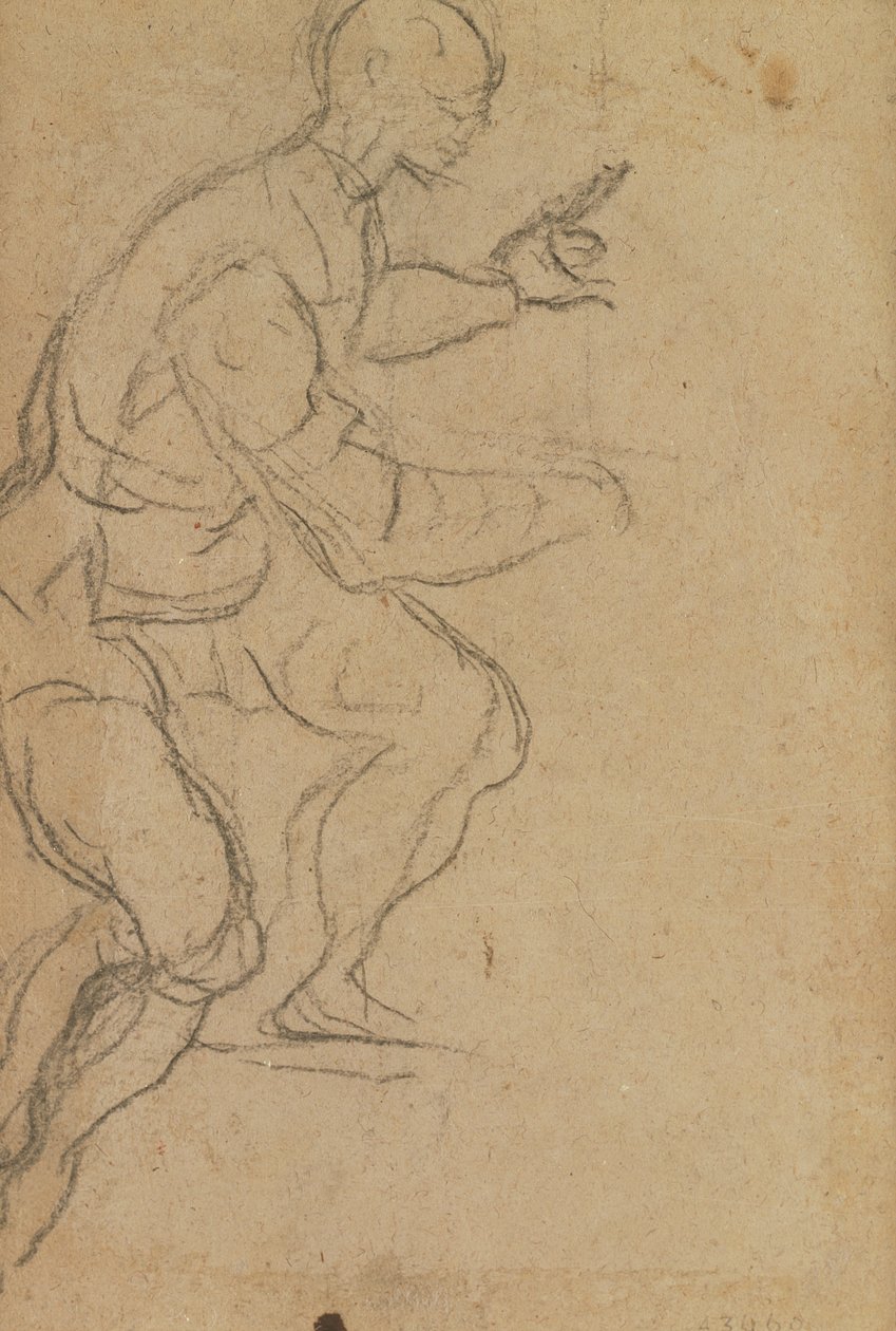 Sittende mann sett nedenfra (svart kritt på papir) (verso) (se 160812 for recto) av Jacopo Robusti Tintoretto