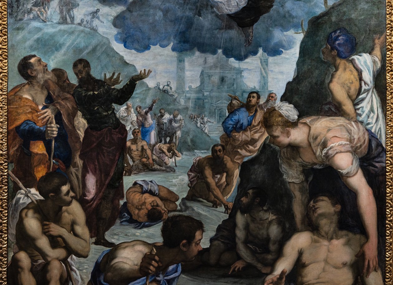 St. Augustine helbreder de lamme, detaljene av Jacopo Robusti Tintoretto