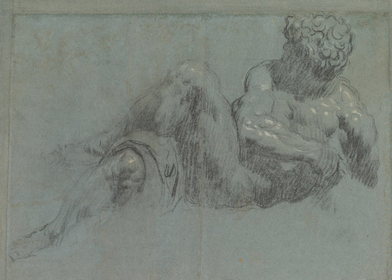 Studie etter Michelangelos Giorno, ca. 1550-55 (kritt på papir) av Jacopo Robusti Tintoretto
