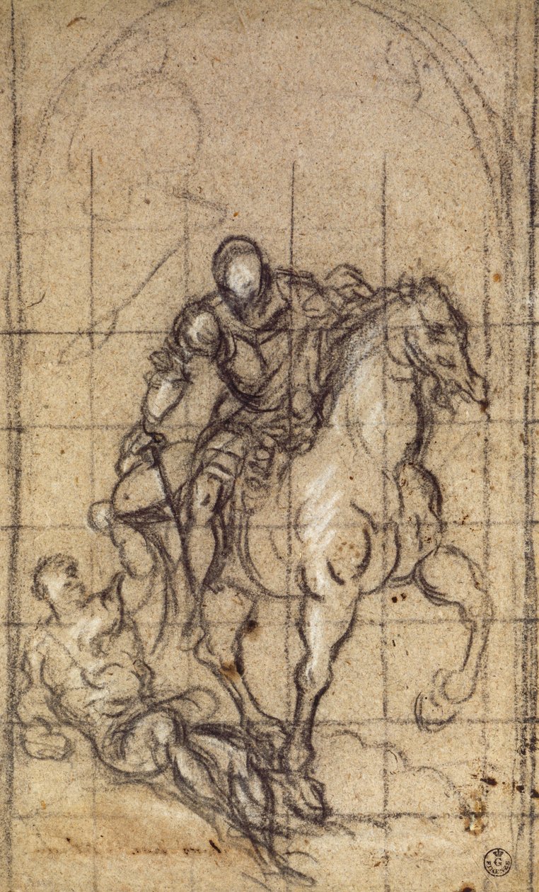 Studie for San Martino av Jacopo Robusti kjent som Tintoretto (1519-1594), tegning av Jacopo Robusti Tintoretto