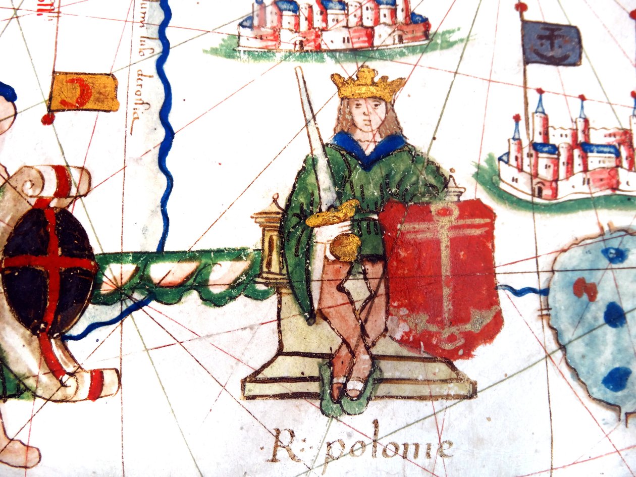 detalj av kongen av Polen fra et renessansekart over Europa, Jacopo Russo (etter), 1528 av Jacopo Russo