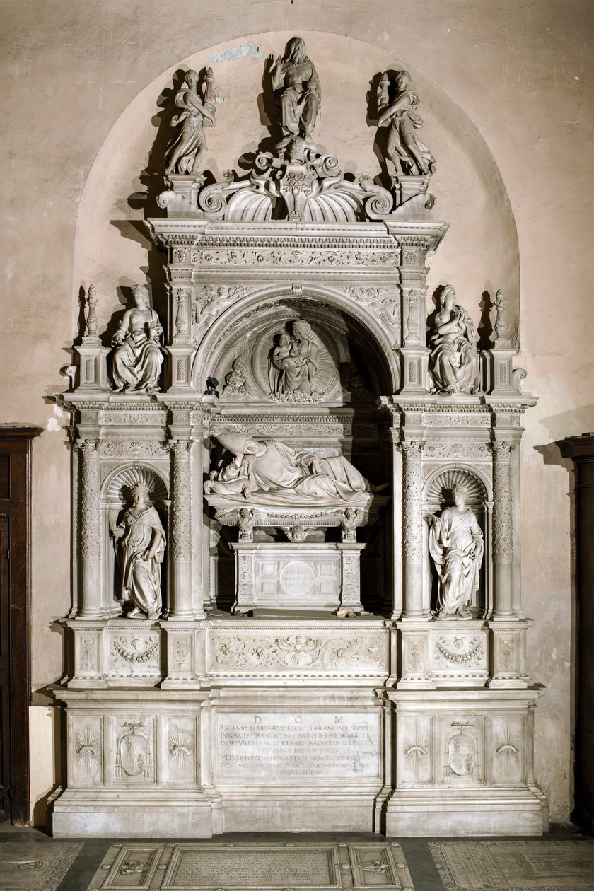 Begravelsesmonument til hyllest til kardinal Ascanio Maria Sforza (marmorskulptur, 1505-1507) av Jacopo Sansovino