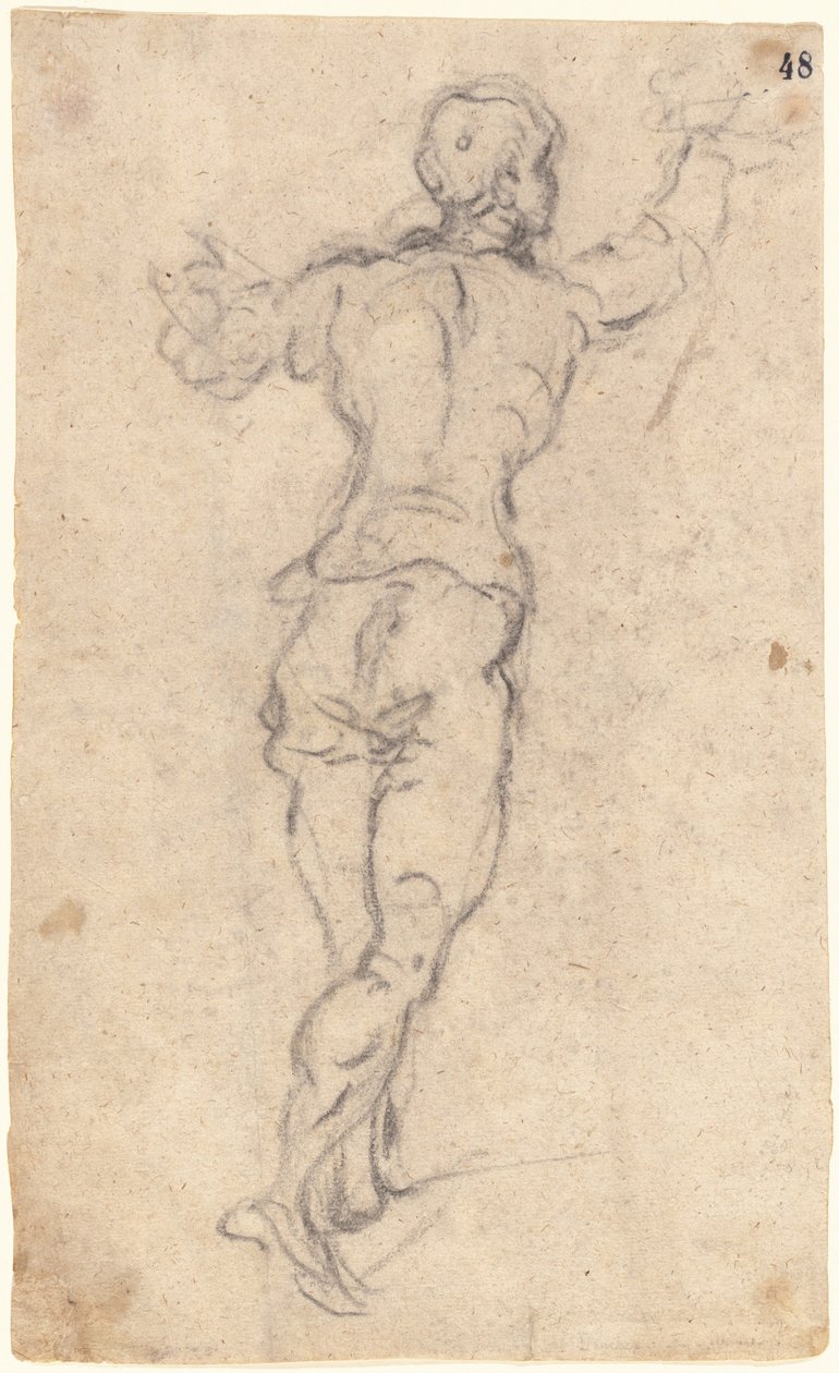 En strittende ungdom med armene hevet, sett bakfra av Jacopo Tintoretto