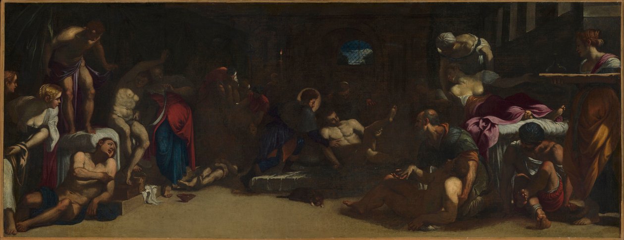 Saint Roch deltar på Venezia-pestofrene i Lazaretto. av Jacopo, Tintoretto