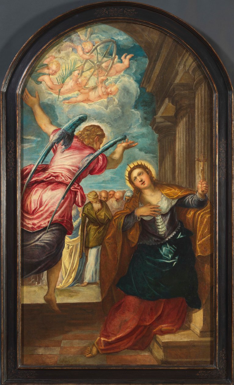 Engelen forutsier Saint Catherine of Alexandria om hennes martyrium, 1570-tallet. av Jacopo Tintoretto