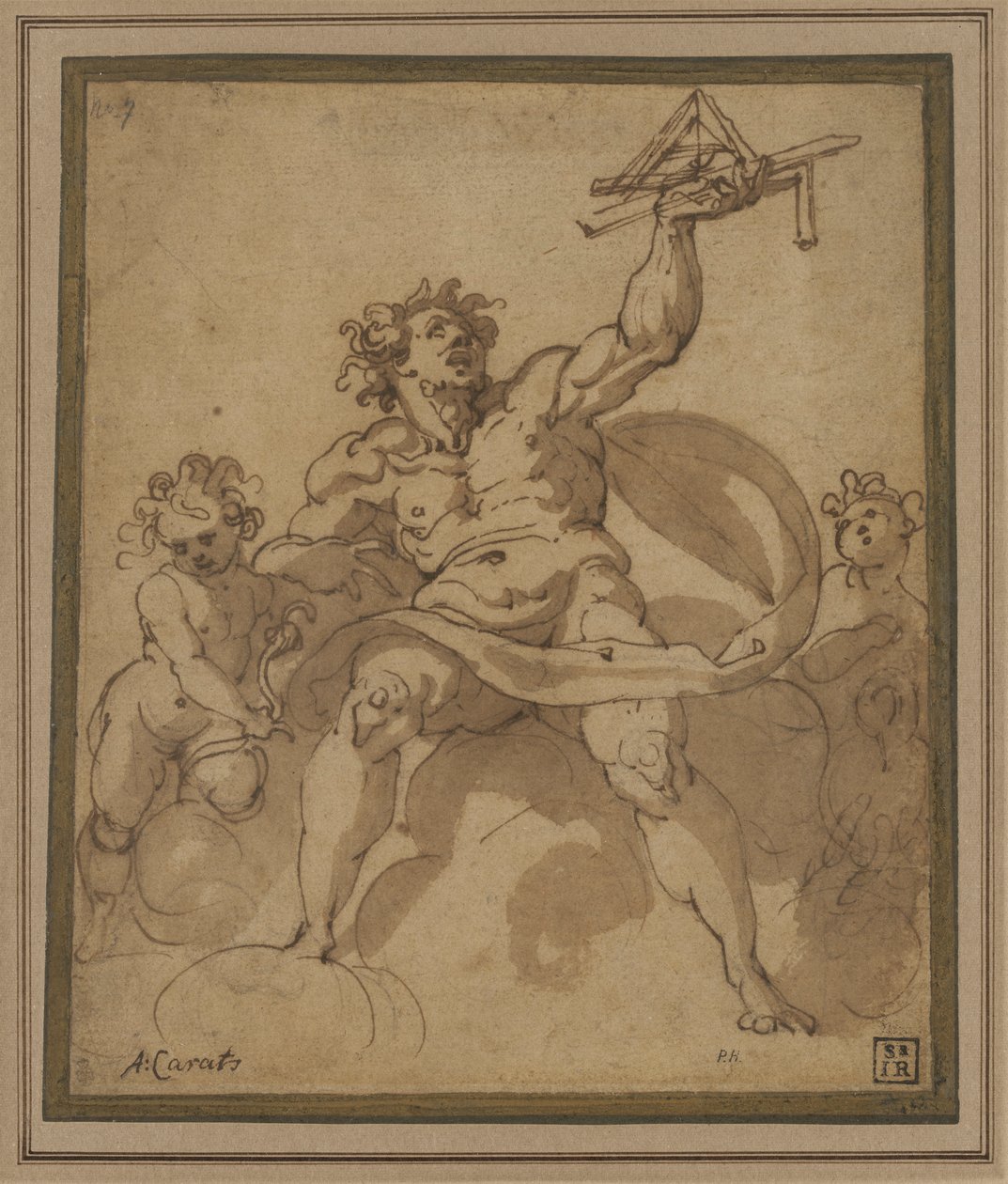En allegori om arkitektur: En mannsfigur med to putti av Jacopo Zucchi