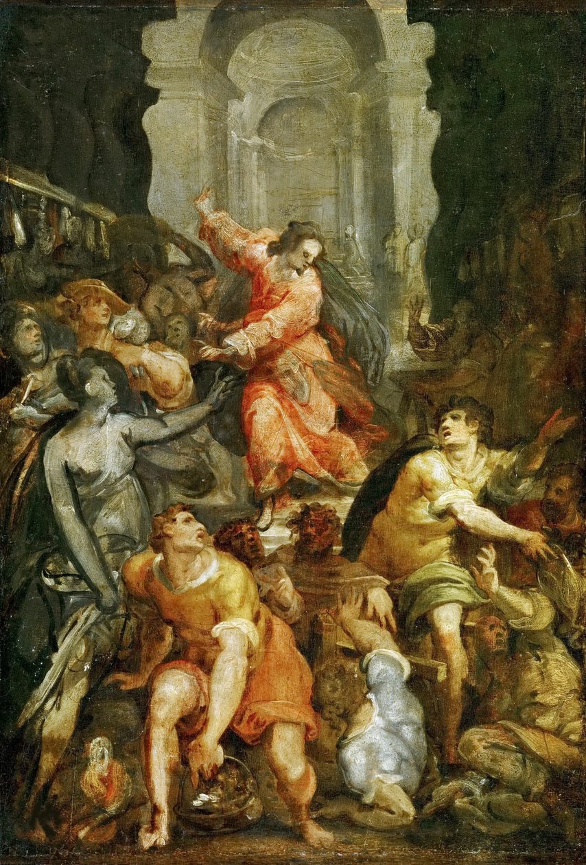 Kristus driver pengevekslerne fra tempelet, ca 1588. av Jacopo Zucchi