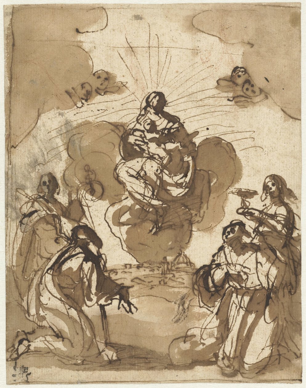 Fire helgener forguder Maria av Jacopo da Empoli