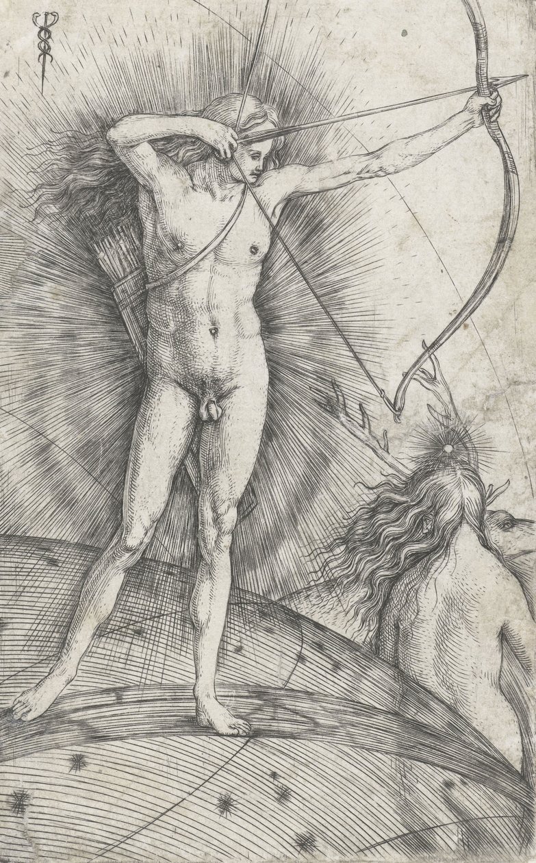 Apollo med pil og bue på himmelkloden og Diana med hjort, 1503-5 av Jacopo de Barbari