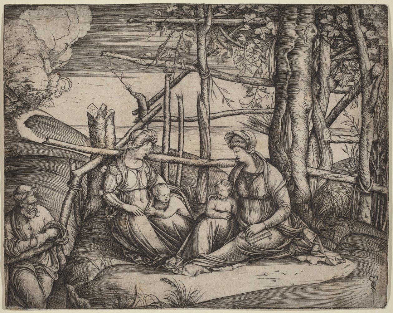 Den hellige familie med den hellige Elisabeth og den lille Johannes Døperen av Jacopo de