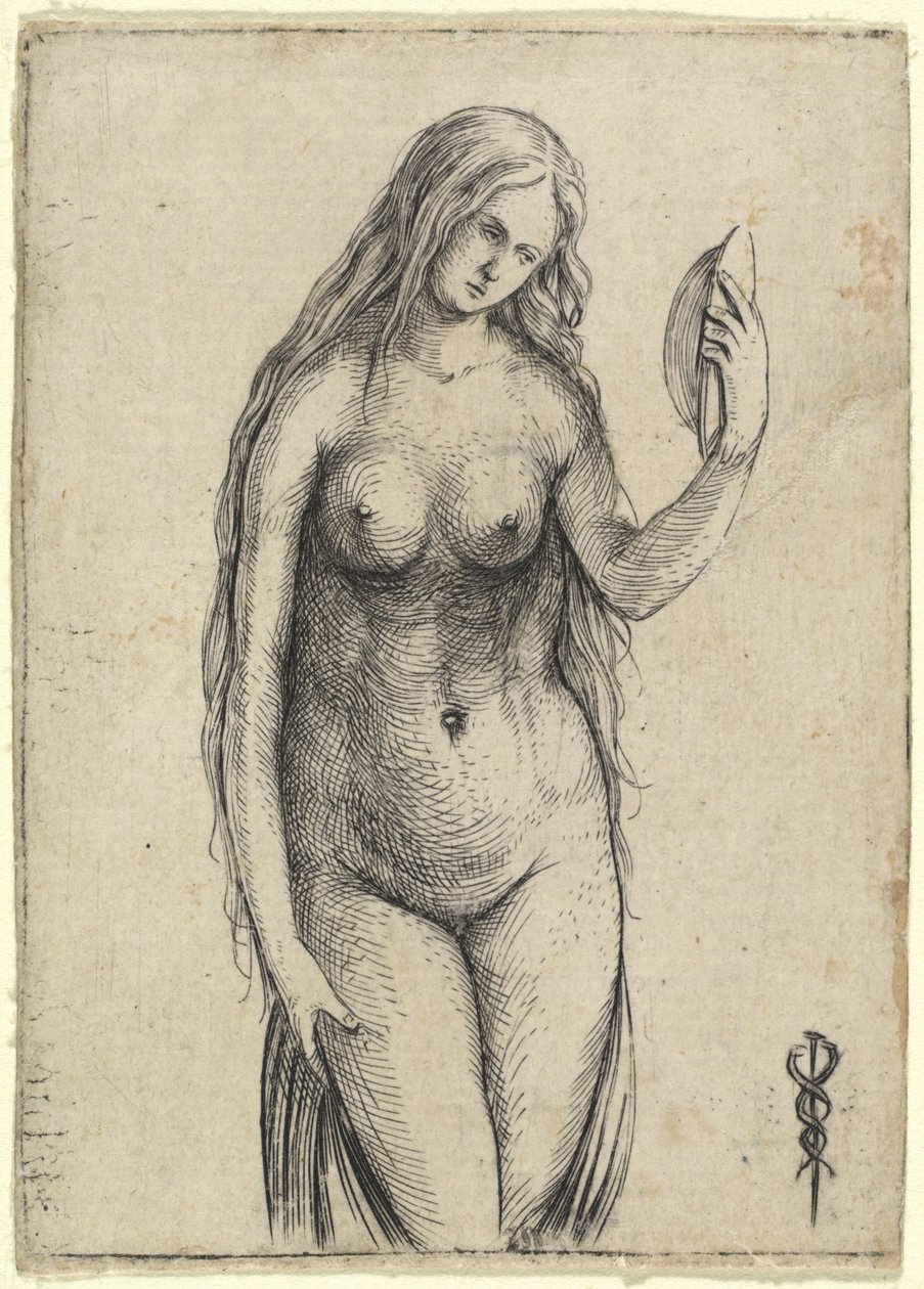 Naken kvinne holder et speil (Allegory of Vanitas) av Jacopo de