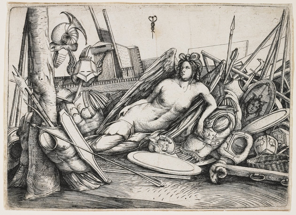 Victory Reclining blant trofeer av Jacopo de Barbari
